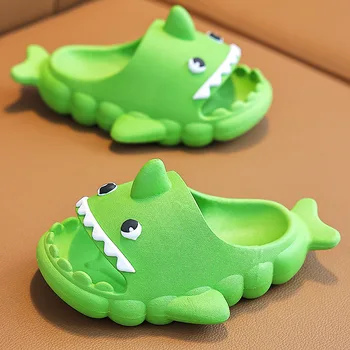 קיץ חמוד כריש נעלי בית לילדים מקורה Antislip מצוירת נעלי בית בנים בנות חדר אמבטיה שקופיות עבור 2-10 שנים