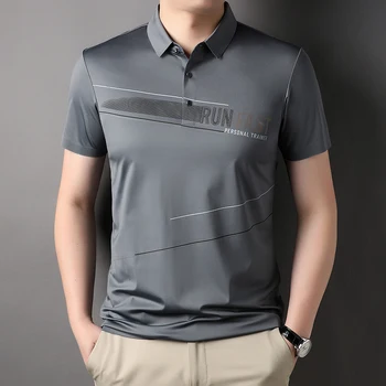 MLSHP גולף הקיץ של גברים חולצות פולו יוקרה שרוול קצר מודפס עסקי מזדמן אופנה חלקה סלים אדם חולצות 3XL