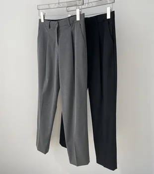 חליפת צמר מכנסיים נשים-High-end Slim Fit בגזרה גבוהה ישר-רגל מזדמנים כל-התאמה סיגריה המכנסיים