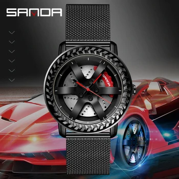 סאנדה ספורט שעונים המכונית רים רכזת גברים גלגל השעון עמיד למים אופנה עיצוב יצירתי גבר שעון יד Relogio Masculino 2021 השעון