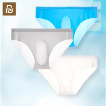 Xiaomi 3pcs 3D סקסי תחתונים של גבר קרח משי גברים תחתונים סקסיים מכנסיים קצרים Calzoncillos גבר שקוף U קמור חלקה תחתונים