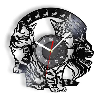 חתולים צללית התקליט ויניל שעון קיר קיטי רטרו יצירות אמנות שעון שעונים מחדש תכליתי אלבום ויניל לעיצוב הבית לאוהבי חתולים