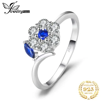 JewelryPalace פרח נוצר כחול Spinels כסף סטרלינג 925 אופנה טבעת לאישה בחורה אופנתית למסיבה תכשיטים מתנה הגעה חדשה