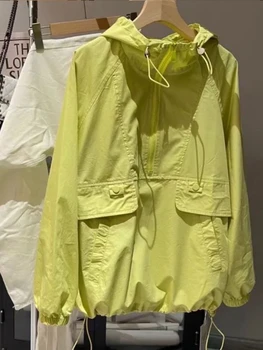 נשים מעיל קפוצ ' ון רוכסן כיס להדק את שרוך מעילים אופנה נוח פנאי קיץ 2023 בגדים חדש Outerwears