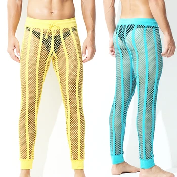 פיג ' מה לגברים Ropa Interior גבר רואה דרך לישון תחתיות Homewear רשת סקסי תחתונים מכנסיים הלבשת לילה(ללא תחתונים)