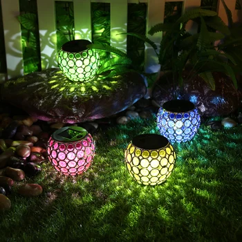 LED סולארית תלויה פנס סולארי כדור מנורה חלולה אור חיצוני עמיד למים נוף תאורה עבור הגינה בחצר דשא קישוט