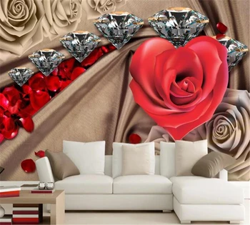 beibehang High-end יוקרתי רומנטי יהלום רוז הסלון בטלוויזיה רקע טפט מותאם אישית 3D ציור תמונות המסמכים דה parede