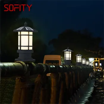 SOFITY פטיו הובלת עמוד תאורה סולארי עמיד למים חוצות מודרני פוסט תאורה עבור מרפסת מרפסת חצר הוילה