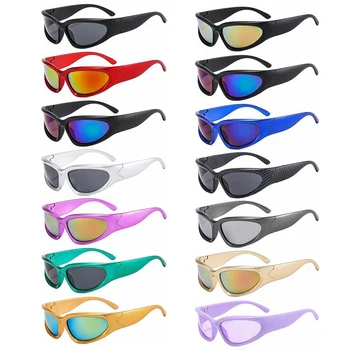 עתידני Y2K משקפי שמש לעטוף אליפסה ספורט משקפי שמש אופנתיים אופנה גוונים רטרו פאנק גוגל משקפי טיולי אפניים משקפי שמש