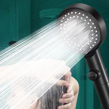 6 מצבי ראש מקלחת מתכוונן מים בלחץ גבוה חיסכון מקלחת אחד-המפתח לעצור את המים עיסוי ראש מקלחת אמבטיה
