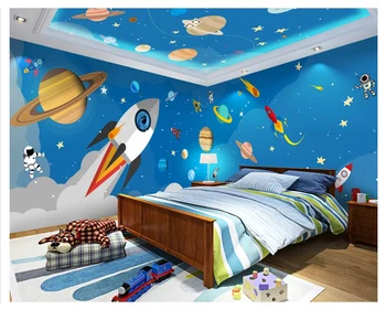 beibehang ילדים של ציור דקורטיבי קיר נייר טילים יד-צבוע כחול כוכבים נושא החלל מלא רקע טפט