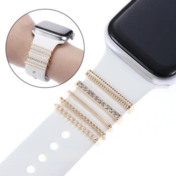פנינה יהלום קישוט הטבעת עבור אפל להקת שעון רצועת קישוט שעון חכם סיליקון רצועת אביזרים iwatch הצמיד
