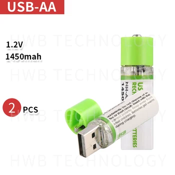 2PCS נייד סוללת AA 1450mAh 1.2 v USB סוללות נטענות USB נייד AA Rechargable סוללה חיווי LED כולל תיבת השוק