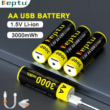 KEPTU 3000mWh סוללת AA 1.5 V USB נטענת Li-ion סוללת aa עבור השלט עכבר קטן אוהד צעצוע חשמלי + מתנה כבל