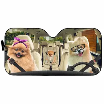 המכונית שמשיה פון פומרניאן המכונית השמשה הקדמית גווני שמש Novetly מצחיק הכלב של המשפחה חיה אוניברסלי מתאים קרני UV רפלקטור