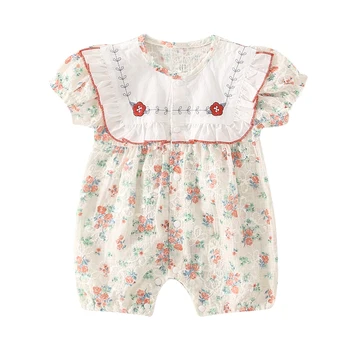 התינוק Rompers היילוד הקיץ בייבי בנות סרבל בסך הכל פרח הדפסה הפעוט בגדי כותנה שרוול קצר לתינוק בגדים