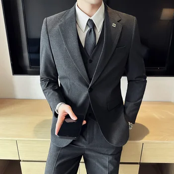 חדש (בלייזר+ אפוד + מכנסיים גברים של האופנה עסקים בסגנון איטלקי מקרית קוריאני גרסה ג ' נטלמן חתונה רשמית 3 חתיכה להגדיר S-7XL