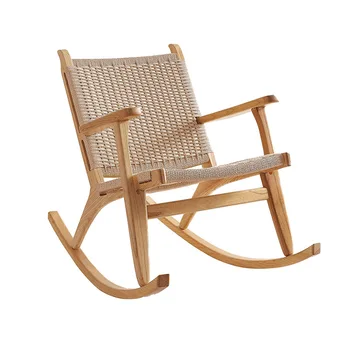 כסא נדנדה מעץ מלא פשוט קש כסא נדנדה פנאי קש מרפסת עצלן חבל רהיטים טהור ידנית