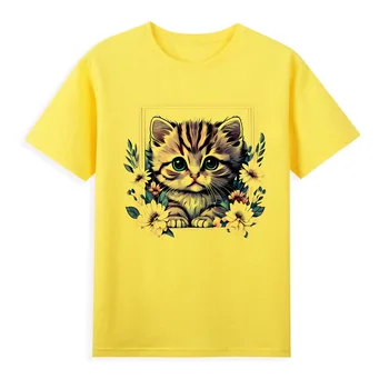 יצירתי חתול להדפיס חולצה מקורית מותג בגדי קיץ, שרוול קצר טי העליון מנופחים חולצת טי A0153
