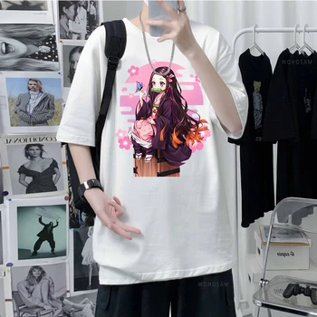 מנגה יפנית שד קוטלת Kamado Nezuko Tshirts עבור גברים, נשים, Kawaii חמוד קריקטורה קט Tees קיץ 100% כותנה חולצה