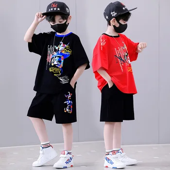 בנים חליפת קיץ בסגנון סיני הילדים החדשים אופנת רחוב ילד שרוול קצר חולצה + מכנסיים שני חלקים ספורט להגדיר תינוק רופף תלבושות