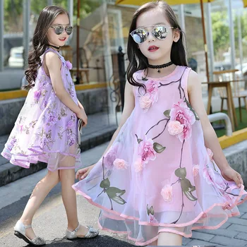 בוהמי בנות קיץ פרח שמלה ילדים ילדה חוף שמלות שיפון הילדים שמלות פרחוניות נער בגדי ילדות 6 8 10 12 14 שנה