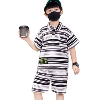 ילד קיץ בגדי פסים תבנית אימוניות לילדים חולצת טי + ילדים קצרים הבגדים ילד סגנון מקרית ילדים אדידס