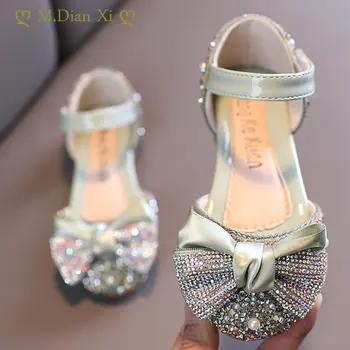 בנות קיץ שטוח נסיכה סנדלים אופנה פאייטים קשת יהלומים מלאכותיים בייבי נעלי ילדים נעלי מסיבת החתונה סנדלי בנות נעליים