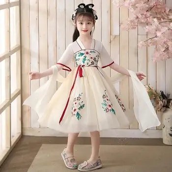 2023 הגעה חדשה לילדים בגדים בנות קיץ שיפון שמלה ילדים מזדמנים חתיכה אחת חצאית נסיכה סיני Cheongsam עיצוב