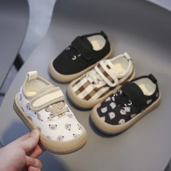 הילדים כל העונה מזדמנים נעלי בנות בנים סופר רך נעלי פעוט בנות בנים נעלי בד אנטי להחליק תינוק נעלי שחור לבן