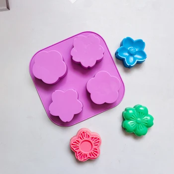 4 חלל סיליקון סבון, עובש על בצורת פרח סבון עושה כלים DIY פרחים וצמחים תוצרת בית סבונים עובש טופס