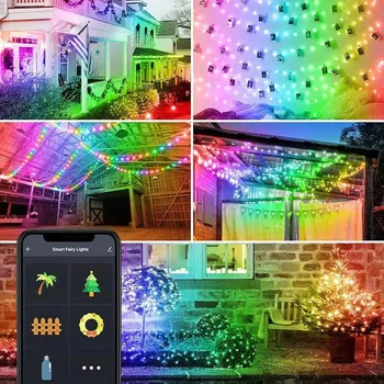חכם Bluetooth עץ חג המולד LED אורות מחרוזת אפליקציה של שליטה מרחוק RGB פיות גרלנד המנורה בגינה חג המולד בבית קישוט החדר