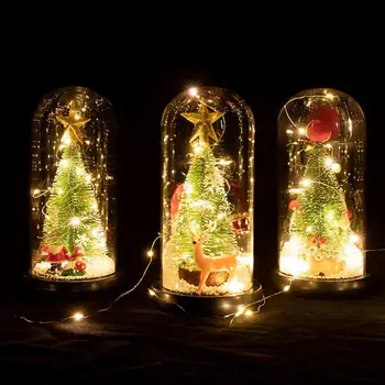 עץ חג המולד מלאכותי חמוד מקסים פלסטיק צבעוני מואר כיפת זכוכית, עץ חג המולד החורף מלאכת יד