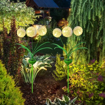 שמש חיצונית שן הארי אור 3 ראשים LED מנורת זיקוקים בגינה דשא תקע הכנס נוף חג פרח כדור תאורה