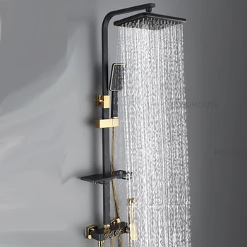 נורדי פליז מקלחת ברזים להגדיר הבית עבור שירותים מקלחת טרופית מערכת טמפרטורה קבועה מלון זהב שחור מערבל מקלחת