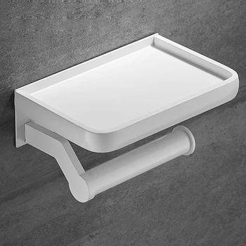 אלומיניום מחזיק נייר טואלט בשירותים על הקיר נייר מחזיק טלפון מדף מגבת גליל מדף אביזרים שחור לבן