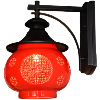 חיצונית בחצר המנורה מנורת קיר וילה מרפסת עמיד למים Windproof סיני חרס אדום אדום פנס מנורת קיר