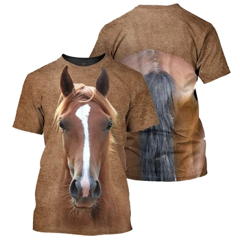 HX אופנה חיות החולצות של גברים בראון סוס מלפנים ומאחור 3D מודפס Tees Harajuku גברים, נשים, קיץ, שרוול קצר חולצות