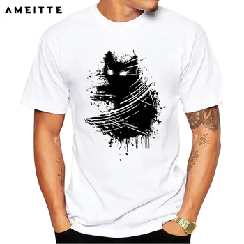 יצירתי דיו ציור חתול חולצת הקיץ של גברים מזדמנים חתול שחור מודפס חולצת אופנה נוח זכר צמרות טי
