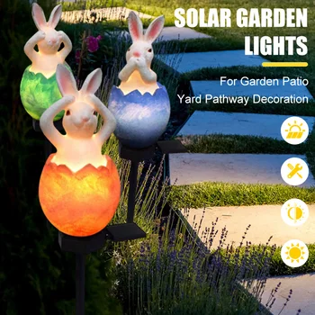 הדשא מנורה חיצונית סולארית LED אור ארנב הבית צורה הקרקע Plug חצר גן חצר שרף קישוט חג הפסחא שביל קישוט