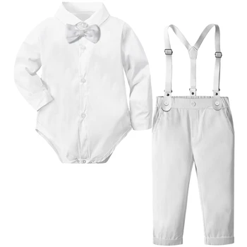 טקס הטבלת תינוק בגד סטים היילוד הטבילה תלבושת בנים חתונה רשמית בגדי תינוקות רשמית בגד גוף +Suspender זמן מוגדר
