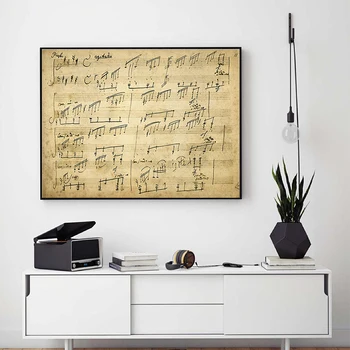 סונטת אור ירח המקורי בכתב-יד ציון בציר פוסטר בד הציור של לודוויג ואן בטהובן, יצירות אמנות הדפסים מוסיקה קיר בעיצוב