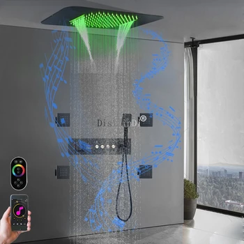התקרה מערכת מקלחת 23*15 סנטימטר מפל מוסיקה הוביל ראש מקלחת שירותים תצוגת טמפרטורה Thermostatic מקלחת ברז