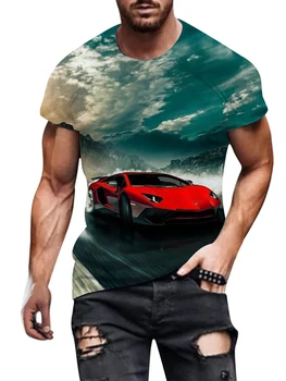 2023 חדש 3D חולצה כיף מכונית ספורט דפוס חולצה של גברים ברחוב המכונית בגדים אופנה של גברים מקרית