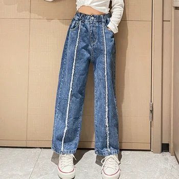 מגמה ילדים ג 'ינס בנות מכנסיים לתינוקות בני נוער בגדים משולבים ג' ינס ארוך מכנסי ג ' ינס 4-14T אביב סתיו אופנה לילדים מכנסיים